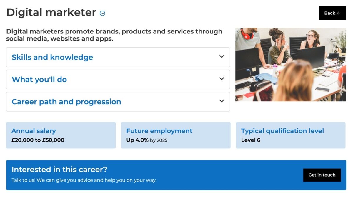 Career information with a general call to action