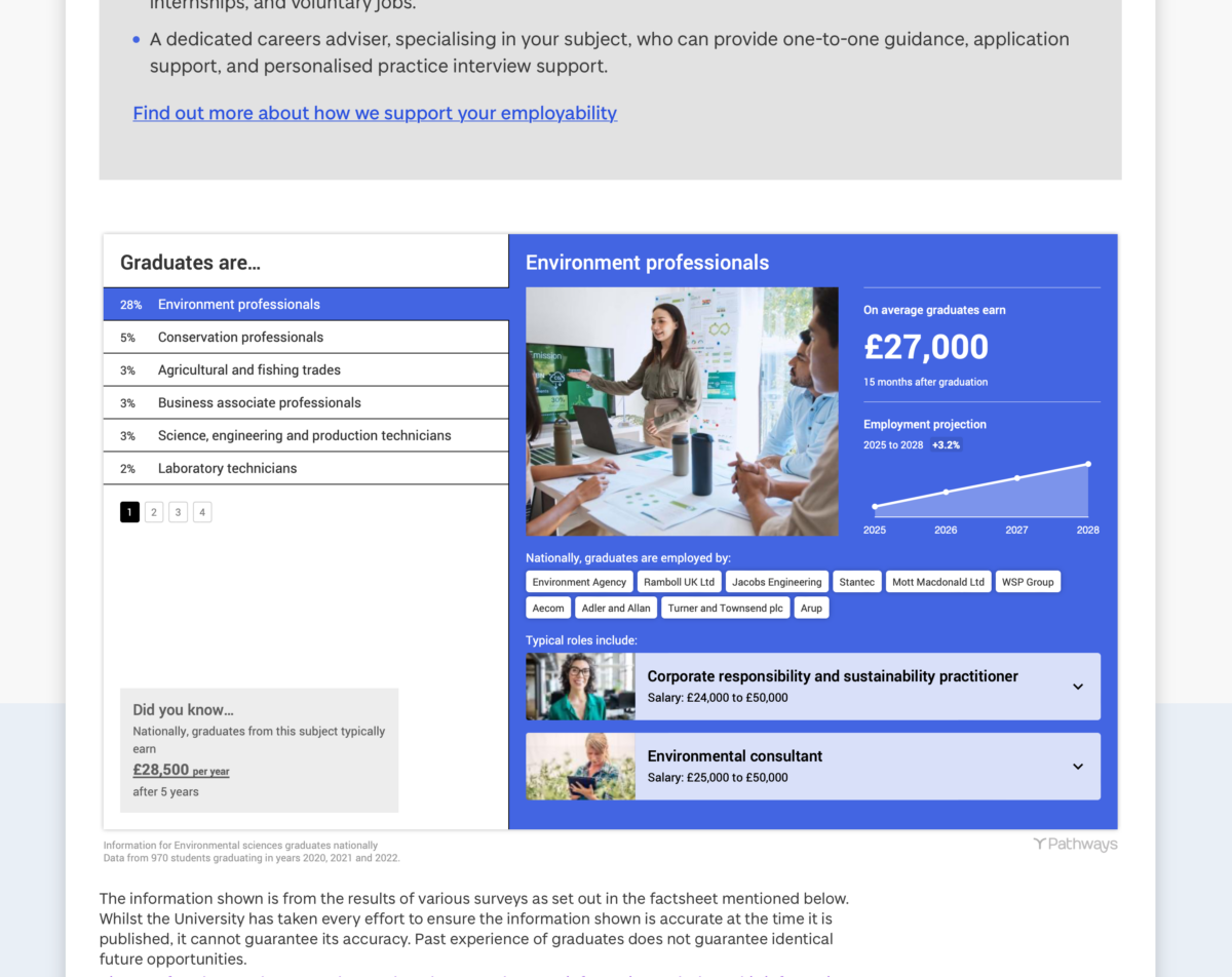 Pathways Graduate embedded in the BSc Environmental Science course page